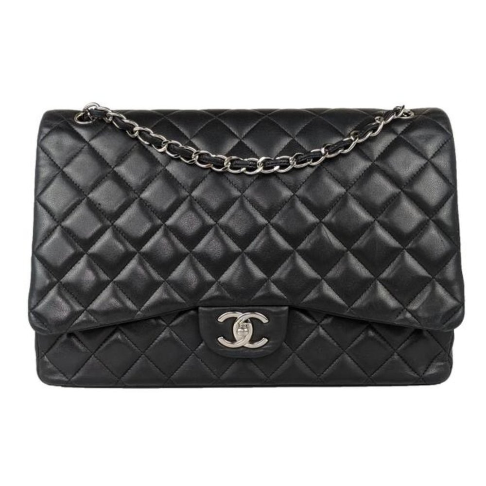 SOLD Chanel Black Maxi Lambskin Classic Flap Bag - Picture 1 of 12
